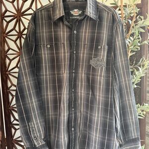 Harley-Davidson Gray and Black Plaid Long-Sleeve Button-Down Shirt